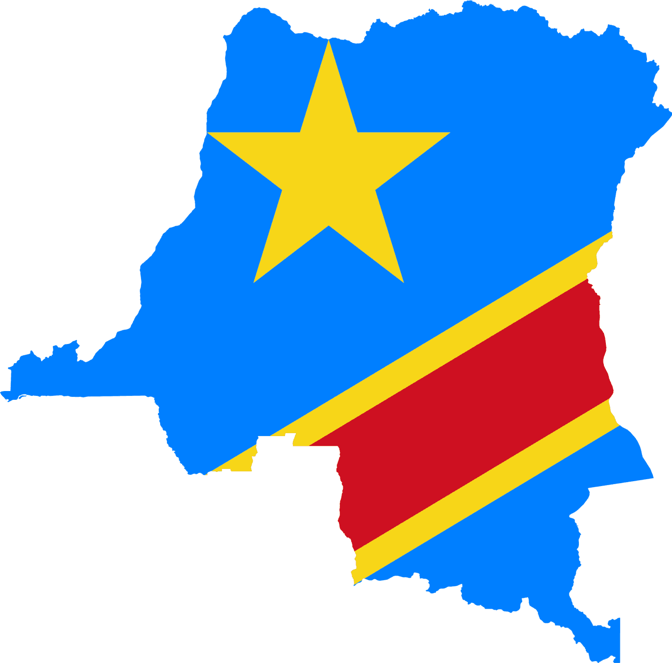 Map of the Democratic Republic of the Congo in the colours of its flag