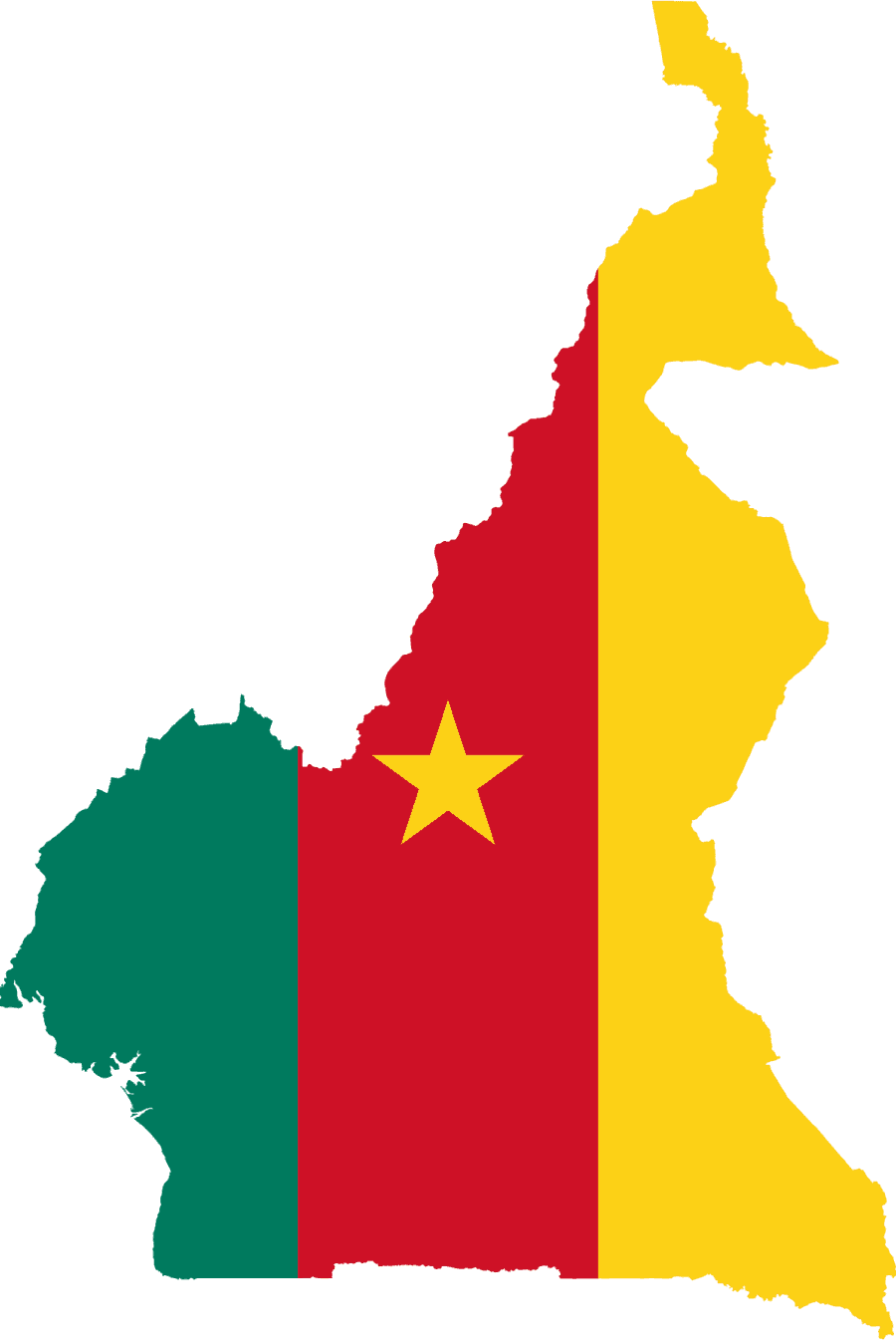 Map of Cameroon in the colours of its flag