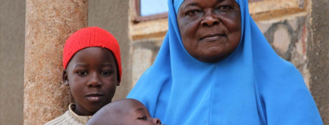 A grandmother with two children